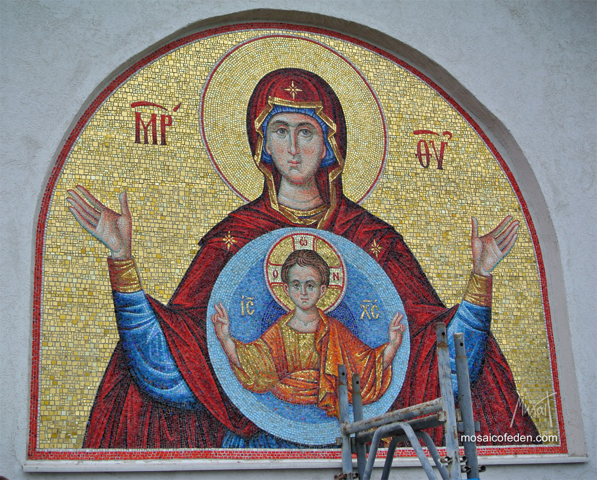 Mosaic Theotokos of the Sign, Theotkos with Christ mosaic, mozaik Bogorodica Znamenja
